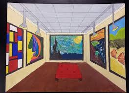 One Point Perspective Museum Interior Art Teacher Michele Lindsey Andrade Perspective Art Elementary Art Projects One Point Perspective