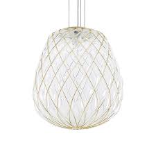 Fontana Arte Lampe A Suspension Pinecone O 50 Cm Transparente Cage Or Verre Souffle Et Metal Myareadesign It