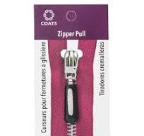 Coats & Clark Zipper Pulls, Metal, Black Rubber & Silver
