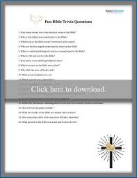 Jan 04, 2021 · printable bible trivia questions and answers are great for a family game night, sunday school, church youth groups, vacation bible school, and almost any gathering of worship. Printable Bible Trivia Questions And Answers For All Ages Lovetoknow
