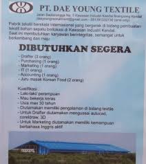 Check spelling or type a new query. Lowongan Kerja Drafter Purchasing Marketing It Accounting Juru Masak Di Pt Dae Young Textile Kendal Bursa Lowongan Kerja