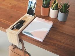 Office Desk Accessory Under Table Bag Holder With Desk Organizer Pen Tray Phone Stand Bag Hook B Handmade Wooden Desk Wooden Desk Organizer Desk Organization