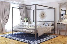 King size canopy bed frame. Buy Dhp Modern Canopy Bed With Built In Headboard King Size Gray Online In Vietnam B07k444kgm