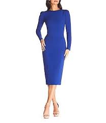Dress the Population Emery Long Sleeve Sequin Boat Neck Bodycon Back Slit  Dress