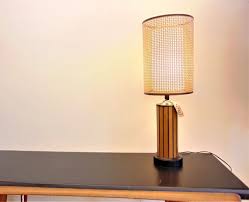 Mid Century Teak Wood Table Lamp Double Layer Rattan Etsy Table Lamp Wood Teak Wood Lamp