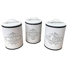 Tea canisters can organize your tea and keep it stored properly, making your tea last longer, fresher. S 3 White Tea Coffee Sugar Kitchen Storage Holder Canister Container Jar Tins Buy Online In Angola At Angola Desertcart Com Productid 171531771