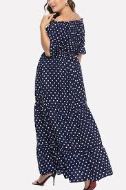 Dark Blue Polka Dot Print Off Shoulder Casual Plus Size Dress Plus Size Dress Blue Polka Dot Dress Dresses 4xl