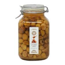 Castagne 57%, acqua, zucchero, miele 10%, vino bianco, succo di limone, aromi naturali. Castagne Sciroppate Alpenzu