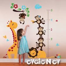 safari growth chart wall decal giraffe and monkeys on