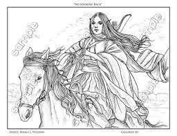 Fantasy warrior woman on horse. Woman Warrior On A Horse Fantasy Coloring Page By Maria J Etsy