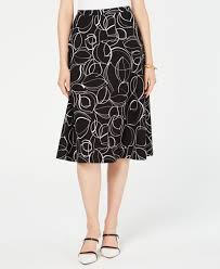 Black A Line Midi Skirt Alfani Printed A Line Midi Skirt Created For Macy S Black Outline Leaves Black Women Fashion Fashion Macys Fashion