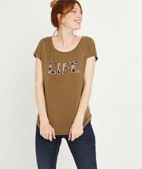 Choisissez une couleur oxblood blanc khaki marine rose orchidée aqua gris chiné orange outremer noir gris foncé vert prairie rouge noir. Tshirt A Message Femme Kaki Grain De Malice