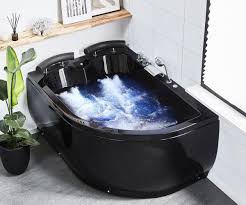 Luxus whirlpool badewanne schwarz mit glas led licht wasserfall. Whirlpool Badewanne Palermo Links Schwarz Doppelwanne 15 Massage Dusen Led Gunstig Supply24