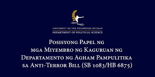 And human rights attorney neri colmenares says they have petitioned to the supreme court to. Posisyong Papel Ng Mga Miyembro Ng Kaguruan Ng Departamento Ng Agham Pampulitika Sa Anti Terror Bill Sb 1083 Hb 6875 Department Of Political Science University Of The Philippines Diliman