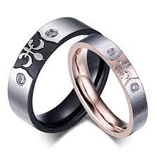 Rowag 6mm Mens Cubic Zirconia Engraved Titanium Stainless Steel Couple Wedding Bands For Him And Her 4mm Rose Gold Womens Rhi Perhiasan Wanita Perhiasan Wanita