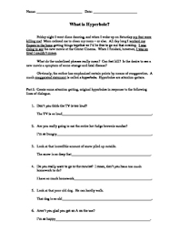 Hyperboles are obvious exaggerations used to make a point. What Is Hyperbole Worksheet By Family 2 Family Learning Resources