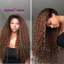 Two Tone Black Ombre Coffee Brown Color Water Beach Kinky Curly Hair Lace Wig Synthetic Lace Front Wigs For Chocolate Skin Women Short Lace Front Wigs