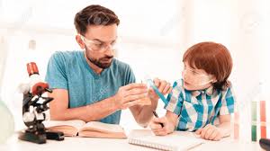 Youn Bearded Father Teaching Son In Shirt At Home. Education.. Stock Photo,  Picture And Royalty Free Image. Image 115666681.