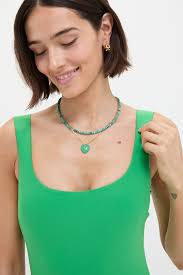 Parrot Green Sculpting Square Neck Swim Suit