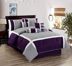 Purple solid down alternative comforters & sets all size select item. Amazon Com All American Collection New 7 Piece Embroidered Over Sized Comforter Set Queen Purple Grey Home Kitchen