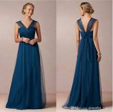 Lapis Blue V Neckline Long Bridesmaid Dress Soft Tulle Dresses For Bridesmaid Girls Mu Vestidos Elegantes Para Boda Vestidos De Fiesta Vestidos De Dama De Boda