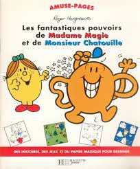 Ce dessin en noir et blanc est identifié par le nom suivant : Madame Magie Et Monsieur Chatouille Roger Hargreaves Passe Temps 9782012240292 Club