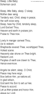 Hymn And Gospel Song Lyrics For Sleep Little Baby By Bohemian Carol