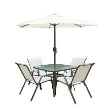Get set for garden parasol set at argos. Brown Metal And Cream 4 Seater Garden Dining Set Parasol Included Furniture123