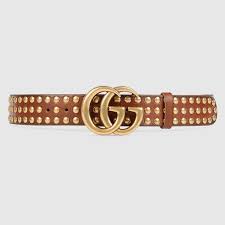 Black And Gold Gucci Belt Womens Gucci Studded Belt With Double G Buckle Brown Leather Modesens Real Leather Belt Womens Designer Belts Belts For Women