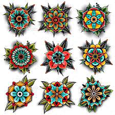 Old School Tattoo Flowers Set Old School Tattoo Designs Traditional Tattoo Flowers Traditional Tattoo