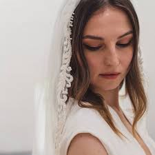 Lace Edged Veil, Beaded Lace Wedding Veil, Sparkling Lace Soft Bridal Veil,  Single Tier Lace Veil, Lace Trim Veil, Full Lace Edge