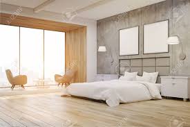 Sidm / dw balkenbett selber bauen. Seitenansicht Eines Schlafzimmerinnenraums Mit Betonwanden Ein Grosses Bett Mit Zwei Quadratischen Plakaten Die Uber Ihm Und Zwei Nachttischen Hangen 3d Rendering Attrappe Lehrmodell Simulation Getontes Bild Lizenzfreie Fotos Bilder Und Stock