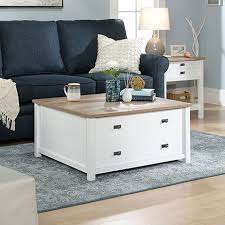 Costway lift top coffee table w/ hidden storage compartment & lower shelf rustic ivory/brown/black. Cottage Road Storage Coffee Table Soft White 427314 Sauder Sauder Woodworking