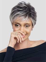 Salt And Pepper Short Layered Synthetic Capless Black Women Wigs Wigsiu Short Pixie Haircuts Short Hair Styles Haircut For Older Women