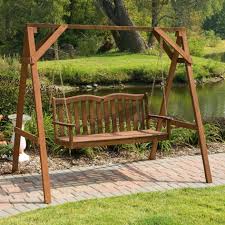 Patio Outdoor Enjoyable Outdoor Wood Swing Chair Charming Brown Walnut A Frame Porch Swing Made Of Hardwo Porch Swing Frame Porch Swing Porch Swings For Sale