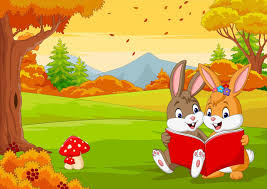 parejas de dibujos animados de conejos leyendo un libro en el bosque oto  7270841 Vector en Vecteezy