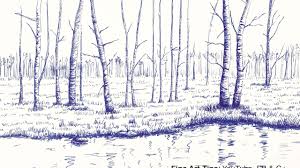 Draw shade under the tree. How To Draw A Landscape With Trees And Lake With Fountain Pen Youtube