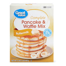 To make belgian waffles with pancake mix, combine 2 cups of pancake mix with 1 1/3 cups of milk, one egg and 2 tablespoons of melted butter or oil. Great Value Complete Pancake Waffle Mix Buttermilk 32 Oz Walmart Com Walmart Com