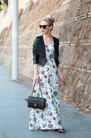 Transitional Maxi Floral Dress Leather Jacket Lace Up Sandals Meagan S Moda Maxi Dress Fashion Maxi Dress With Jacket