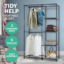Another great use for hanging racks is that they can be used to dry out your clothes once they have been washed and they are also ideal for use in showrooms and. Portable Closet Organizer Storage Clothes Hanger Rail Garment Shelf Rack Black