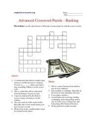 Advanced Crossword Puzzle Banking Worksheet Crossword Puzzle Banking Lesson Planet