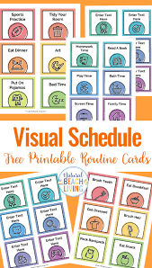 Print a set of daily routines flashcards, or print some for you to colour in and write the words! Visual Schedule Free Printable Routine Cards Natural Beach Living