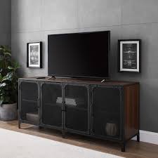 Wide rustic tv media stand in tobacco brown for tvs upto 80 in. Walker Edison Furniture Company 60 In Dark Walnut Composite Tv Stand Fits Tvs Up To 66 In With Storage Doors Hd8163 The Home Depot