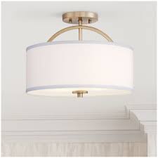 Possini Euro Design Modern Ceiling Light Semi Flush Mount Fixture Warm Brass 15 Wide White Linen Drum For Bedroom Kitchen Hallway Walmart Com Bedroom Ceiling Light Brass Ceiling Light Modern Ceiling