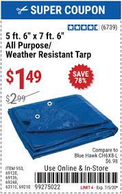 We cut out the middleman and pass the savings to you! Hft 5 Ft 6 In X 7 Ft 6 In Blue All Purpose Weather Resistant Tarp For 1 49 Harbor Freight Coupons