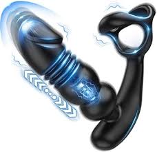 Prostate Massager Thrusting Anal Vibrator - Anal Beads Anal Dildo 7 Modes  with Cock Ring Anal Plug
