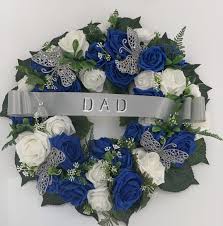 Personalised ribbon for funeral flowers adds a special touch that can be used as a keepsake afterwards. 14 Artificial Round Wreath With Ribbons Artificial Funeral Flowers