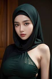 Fille, Porter un hijab noir, Beau, porter des sous-vêtements verts