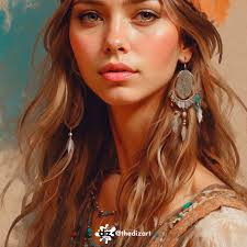 Southwest Boho Beauty Art Print, Earthy Turquoise Jewelry Portrait,  Spiritual Bohemian Wall Decor Download