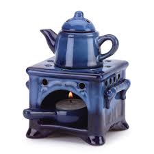 Oil Warmer Tea Light Candle Country Blue Ceramic Inscent Kettle Stove Kitchen Homelocomotion Oil Warmer Ceramic Kitchen Vintage Oven